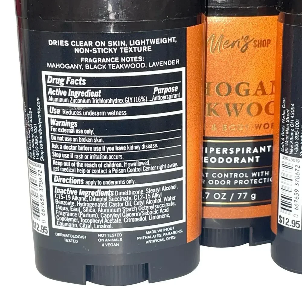 Lot x3 Bath & Body Works Mahogany Teakwood Antiperspirant Deodorant Men BBW